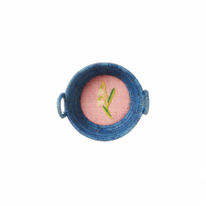 Mini Round Raffia Basket Embroidered Swans or Snowdrop Rice DK